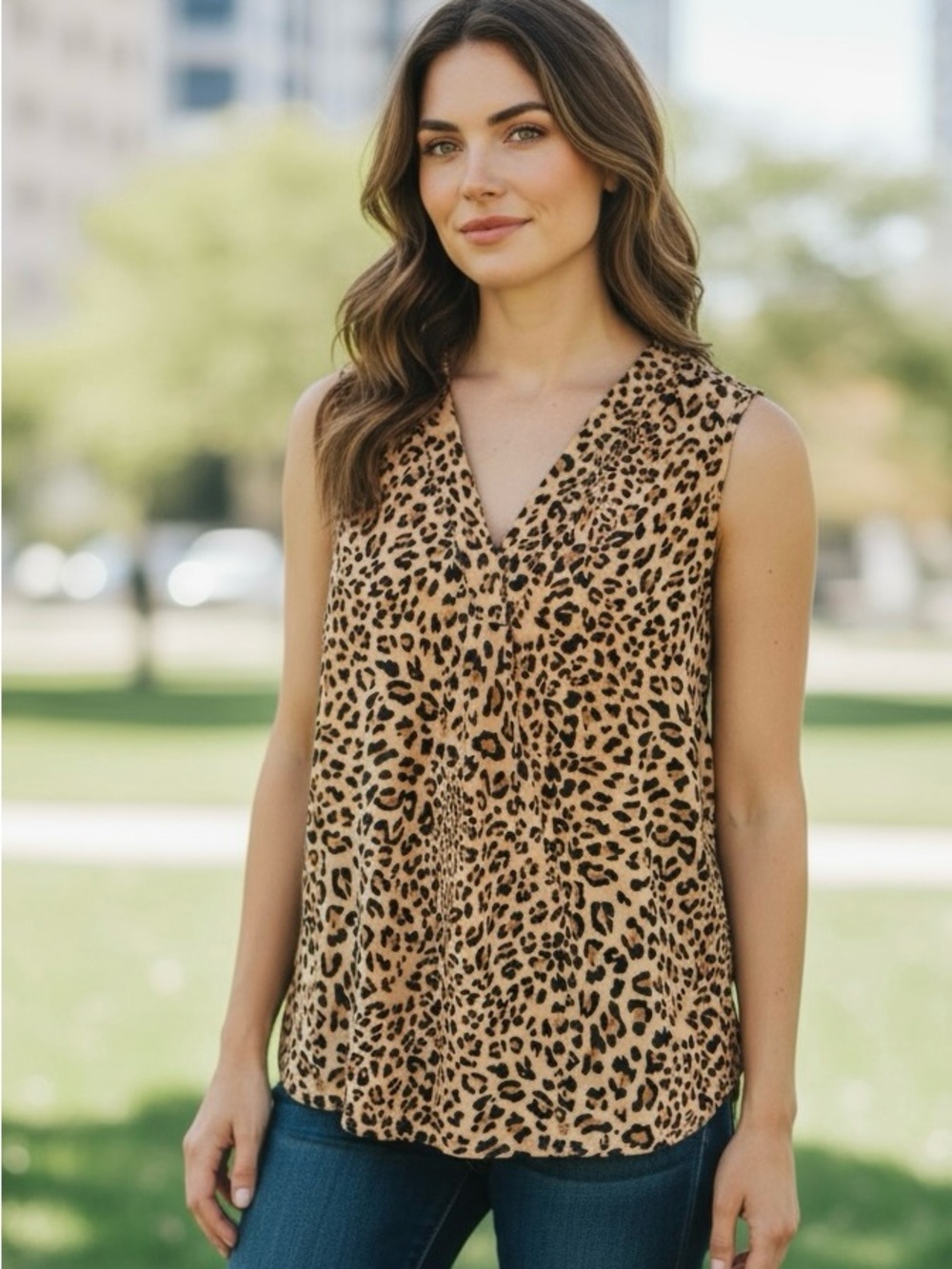 Leopard Print V-Neck Sleeveless Tank